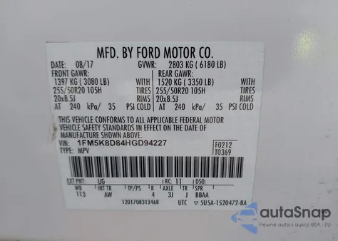 2017 Ford Explorer Xlt from USA, damaged, VIN 1FM5K8D84HGD94227